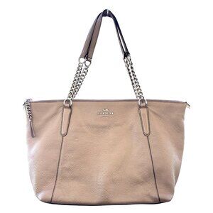 Coach Ava Chain Tote Handbag Purse Metallic Rose Gold Pebbled Leather‎